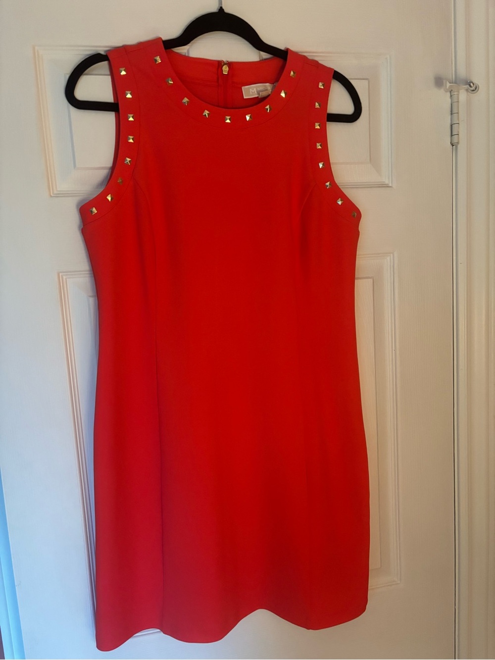 Michael Kors Coral Sleeveless Shift Dress with Gold Stud Accents